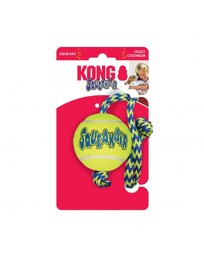 KONG SqueakAir Ball with rope M minge de tenis cu sfoară