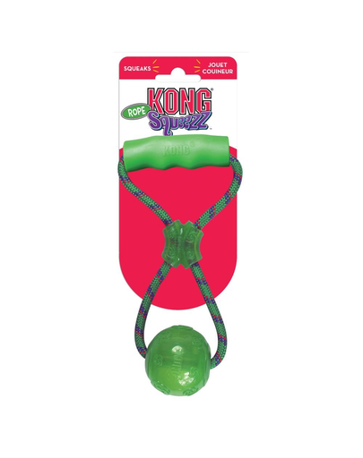 KONG Squeezz Ball with Rope L minge pentru caini cu maner