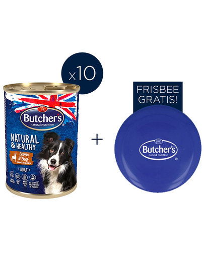 Butcher's natural healthy dog hrana umeda pentru caini, cu carne de vanat si vita in sos 400g + frisbee gratis