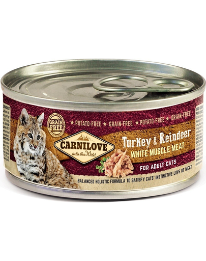 CARNILOVE Cat Turkey&Reindeer 12 X 100 G Hrana Umeda Pentru Pisici, Curcan Si Ren