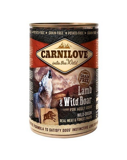 CARNILOVE Wild Meat Lamb & Wild Boar conserva hrana caini 6 x 400 g, miel si mistret