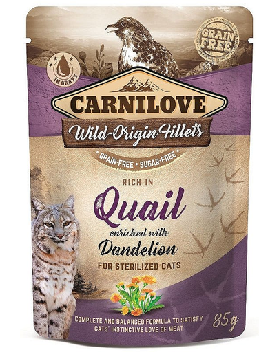 CARNILOVE Quail & Dandelion Hrana umeda pentru pisici adulte sterilizate, set cu prepelita si papadie 24 x 85g 4pet.ro