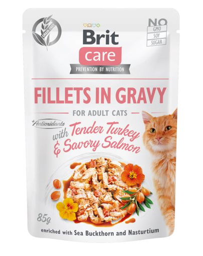 BRIT Care Fillets In Gravy Hrana Umeda Pentru Pisici Adulte, Cu Somon Si Curcan In Sos 24 X 85 G