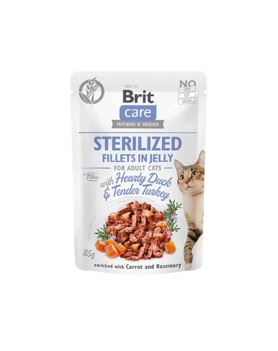 BRIT Care Sterilized Fillets in Jelly Set hrana umeda pentru pisici sterilizate, cu rata si curcan 24 x 85 g