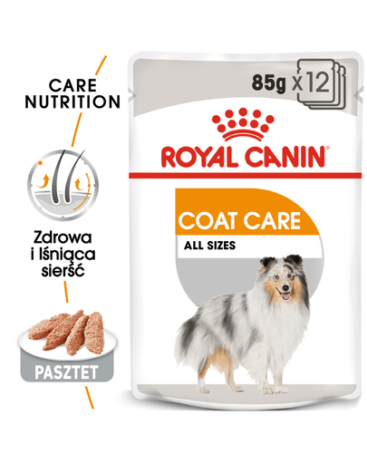 ROYAL CANIN Coat Care- Hrana umeda pentru blana, pentru câinii adulți, 12 plicuri x 85 g Adulti imagine 2022