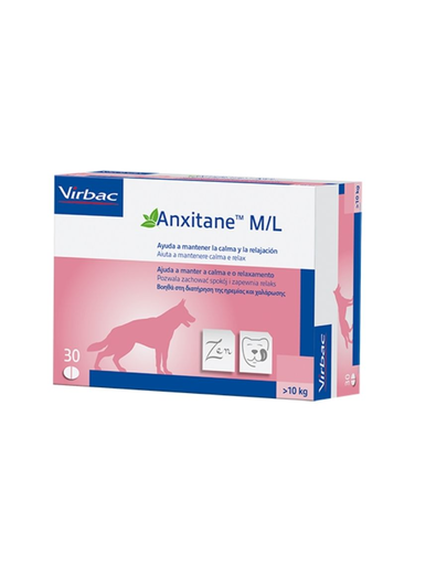 VIRBAC Anxitane M/L Supliment pentru ameliorarea stresului pentru caini si pisici de peste 10 kg, 30 tab.