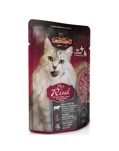 LEONARDO Finest Selection Hrana umeda pentru pisici, bogata in carne de vita 16 x 85 g fera.ro