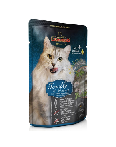 LEONARDO Finest Selection Hrana umeda pentru pisici adulte, cu pastrav si iarba pisicii 16 x 85 g fera.ro imagine 2022