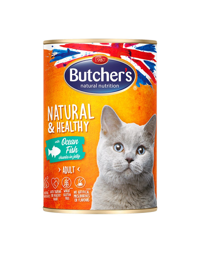 BUTCHER'S Natural&Healthy hrana umeda pentru pisici, bucati de peste in jeleu 24 x 400 g