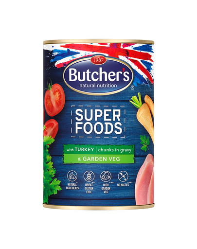 BUTCHER\'S Super Foods Garden Veg hrana umeda pentru caini, curcan si legume in sos 400 g