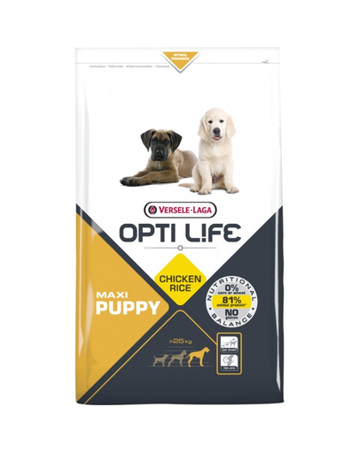 VERSELE-LAGA Opti Life Puppy Maxi - Hrană pentru cățeluși - talie mare - cu pui și orez - 11,25 kg + 1,25 kg  GRATUIT