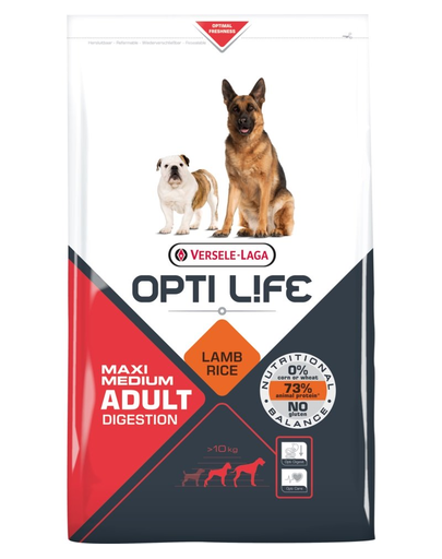 VERSELE-LAGA Opti-Life Adult Digestion Medium & Maxi 11,25 kg + 1,25 kg CADOU mâncare pentru câini de rasă medie și mare, cu un sistem digestiv sensibil