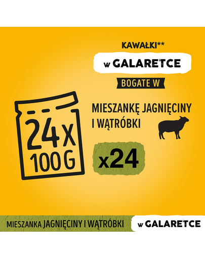 PEDIGREE Hrana umeda pentru caini adulti, carne de miel si ficat in aspic, set 24 x 100 gr