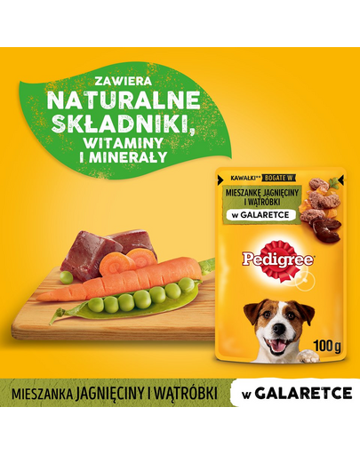 PEDIGREE Hrana umeda pentru caini adulti, carne de miel si ficat in aspic, set 24 x 100 gr