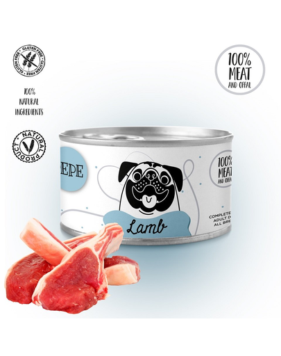 PAKA ZWIERZAKA PEPE Lamb Hrana umeda pentru caini adulti, 100% carne de miel, 410 g