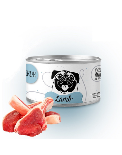 PAKA ZWIERZAKA PEPE Lamb Hrana umeda pentru caini adulti, 100% carne de miel, 410 g