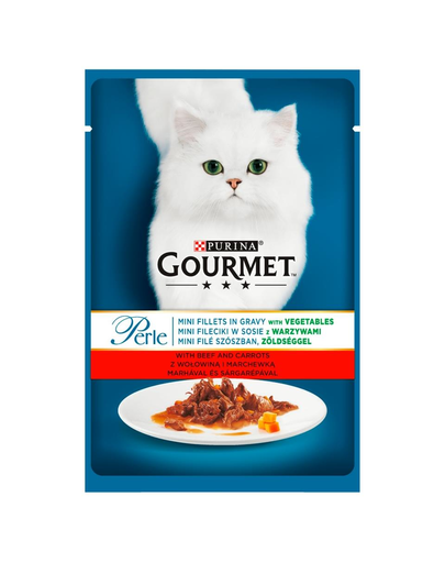 GOURMET Perle hrana umeda pentru pisici, cu vita si morcovi 24x85g