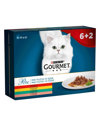 GOURMET Perle Mini hrana umeda pentru pisici, file (carne de vita, pui, iepure, somon) in sos 80 x 85g fera.ro imagine 2022