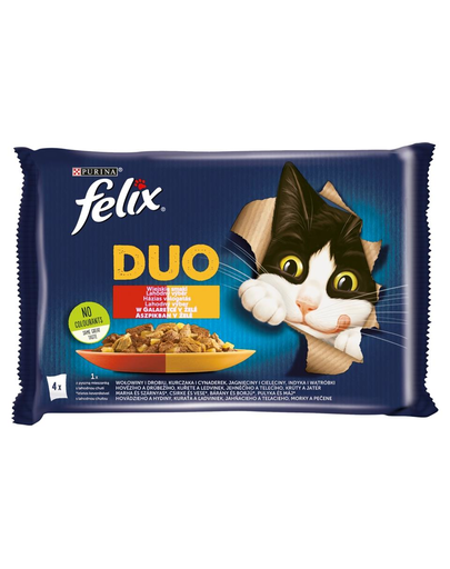 FELIX Duo Hrana umeda cu diverse tipuri de carne pentru pisici adulte/sterilizate 4x85 g