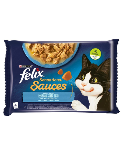 FELIX Sensations Sauce Hrana umeda cu diverse tipuri de peste in sos pentru pisci adulte/sterlilizate 4x85g