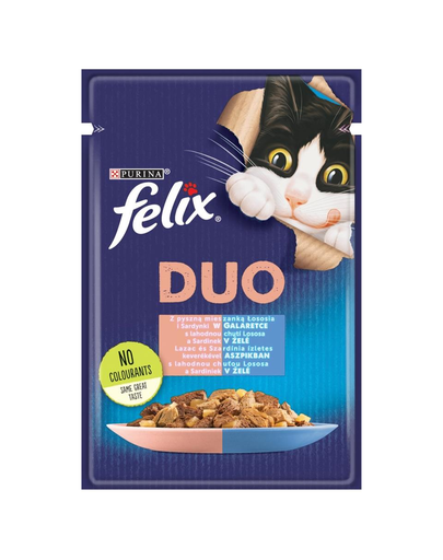 FELIX Duo Hrana umeda cu somon si sardina in jeleu pentru pisici adulte 26x85 g