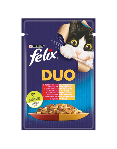 FELIX Duo Hrana umeda cu carne de vita si pasare in jeleu pentru pisici adulte sterilizate 26x85 g