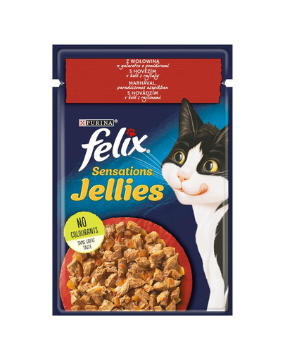 FELIX Sensations Jellies Hrana umeda cu carne de vita si rosii in jeleu pentru pisici adulte 26x85g Felix imagine 2022