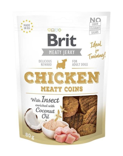 BRIT Jerky Chicken with Insect Meaty Coins Recompense cu pui si insecte pentru caini 80 g BRIT