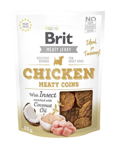 BRIT Jerky Chicken with Insect Meaty Coins Recompense cu pui si insecte pentru caini 80 g