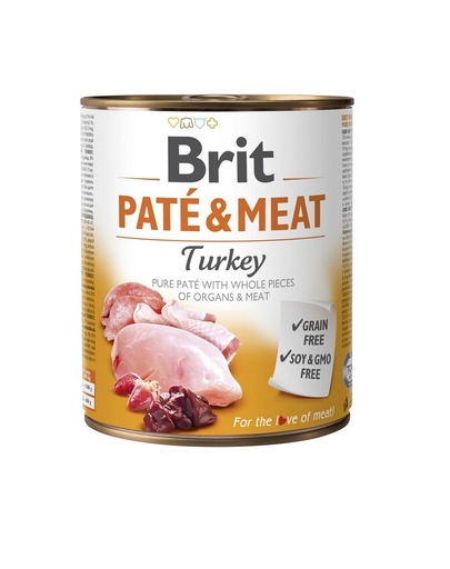 BRIT Pate&amp;Meat turkey Hrana umeda pentru caini, cu curcan, set 6 x 800 g