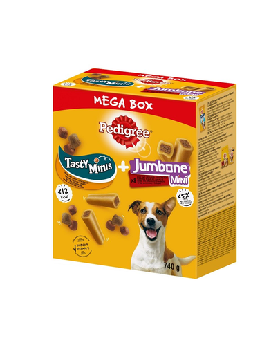 PEDIGREE Mega Box Tasty Minis And Jumbone Mini Recompense Caini, Cu Pui Si Carne De Vita Si Pasare 740 G