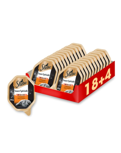 Sheba Sauce Speciale Hrana Umeda Pentru Pisici Adulte Cu Legume Si Curcan 22 X 85G (18 + 4 Gratis)