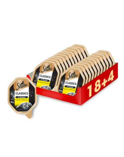 Sheba Classics In Pastete Hrana Umeda Pentru Pisici Adulte Pate Cu Pasare De Curte 22 X 85G (18 + 4 Gratis)