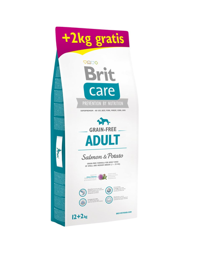 BRIT Care Grain-Free Adult Salmon&Potato 12kg + 2 kg hrana uscata fara cereale pentru caini adulti