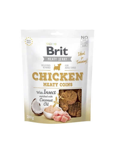 BRIT Jerky Chicken with Insect Meaty Coins Recompense cu pui si insecte pentru caini 200 g