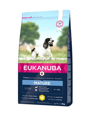 EUKANUBA Senior Medium Breeds Chicken Hrana uscata pentru caini senior de talie medie, cu pui si curcan 3 kg