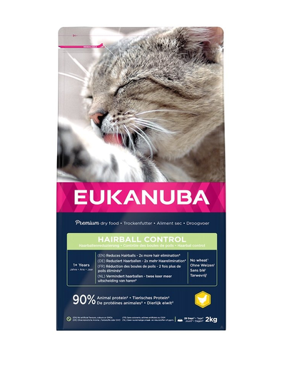 EUKANUBA Cat Hairball Control Adult All Breeds Chicken & Liver Hrana uscata pentru pisici adulte, impotriva formarii ghemelor de blana 2 kg