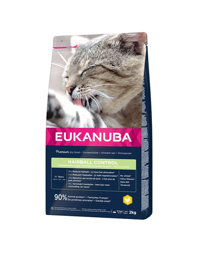 EUKANUBA Cat Hairball Control Adult All Breeds Chicken & Liver Hrana uscata pentru pisici adulte, impotriva formarii ghemelor de blana 2 kg Adult imagine 2022