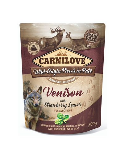 CARNILOVE Dog Paté Venison with Strawberry Leaves 12 x 300g Hrana umeda pentru caini, cu vanat salbatic si frunze de capsuni 300g imagine 2022