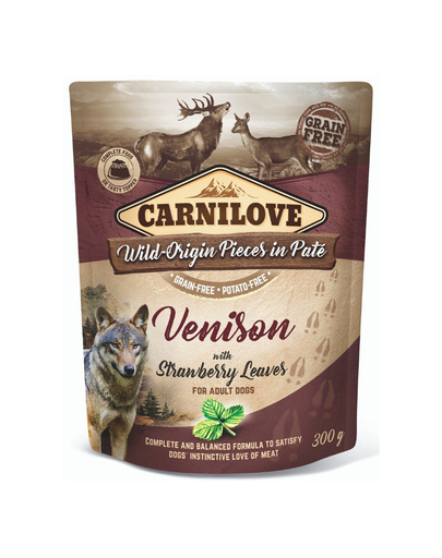 CARNILOVE Dog Paté Venison With Strawberry Leaves 12 X 300g Hrana Umeda Pentru Caini, Cu Vanat Salbatic Si Frunze De Capsuni