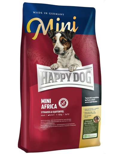 HAPPY DOG Mini Africa Hrana uscata pentru caini adulti de talie mica cu intolerante alimentare, cu strut 4 kg Adulti
