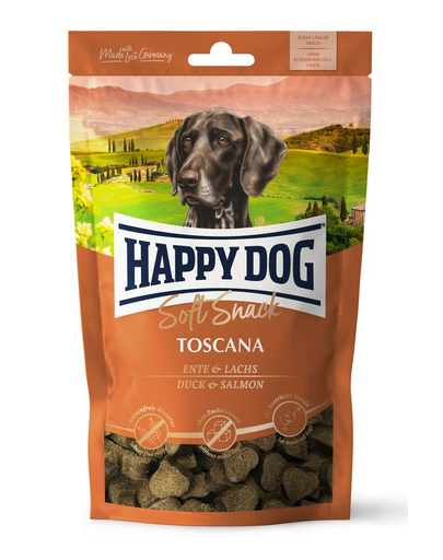 HAPPY DOG Soft Snack Toscana, gustari pentru caini, cu rata si somon, 100 g