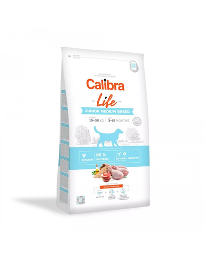 CALIBRA Dog Life Junior Medium Breed Chicken hrana uscata pentru caini juniori de talie medie 12 kg Calibra