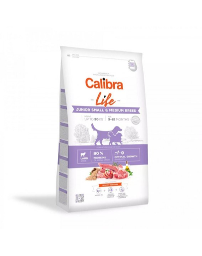 CALIBRA Dog Life Junior Small&Medium Breed Lamb Hrana uscata pentru caitei junior de talie mica si medie, cu miel 12 kg