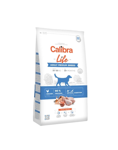 CALIBRA Dog Life Adult Medium Breed Chicken Hrana Uscata Pentru Caini Adulti De Talie Medie, Cu Pui 12 + 2 Kg