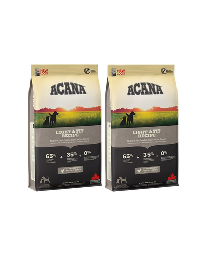 Acana light   fit dog hrana uscata caini adulti supraponderali 4 kg (2 x 2 kg)