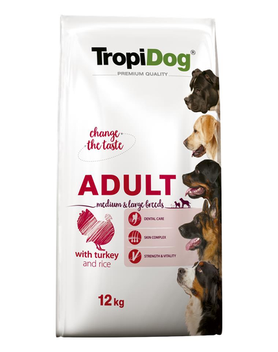 TROPIDOG Premium Adult M&L curcan si orez 12 kg hrana uscata pentru caini de rase medii si mari Adult