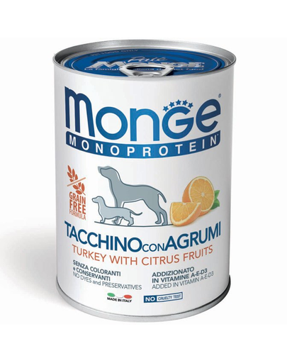 MONGE Monoprotein, hrana umeda pentru caini cu curcan, orez si portocale, 400 g 400 imagine 2022