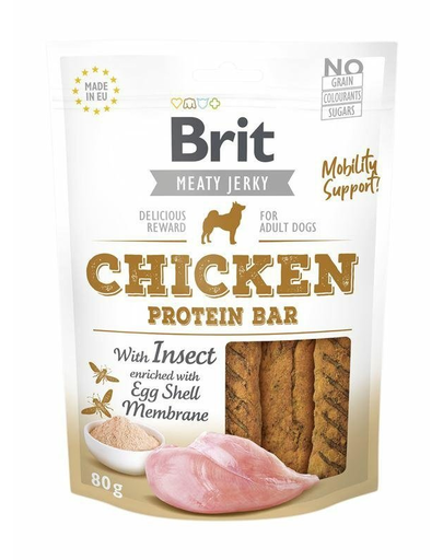BRIT Jerky Chicken with Insect Protein Bar Recompense cu pui si insecte pentru caini adulti 80g