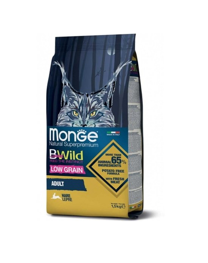 MONGE BWild Adult Hrana Uscata Pentru Pisici Adulte, Cu Iepure 1,5 Kg